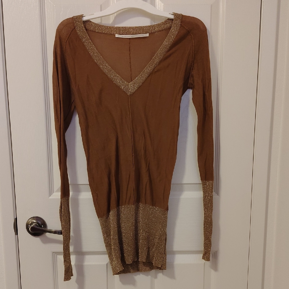 Size Small Twelfth Street by Cynthia Vincent Brown and Gold Knit Top